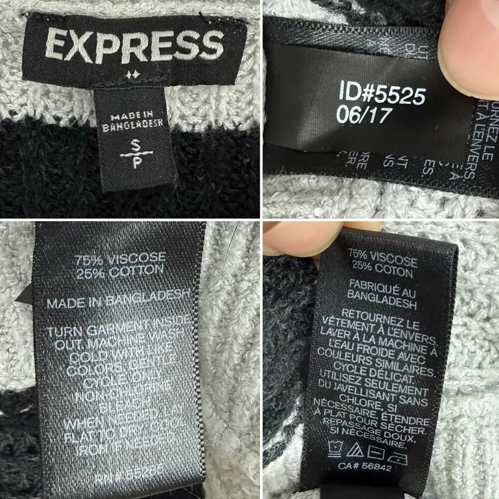 Express S Petite Black Gray Knit Sweater Dress Tunic 3/4 Sleeve High Low Hem